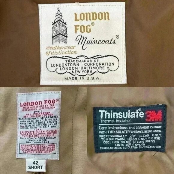 Vintage London Fog Maincoats Trench Coat Insulated Rain Topper Tan Beige 42Short - Picture 15 of 16